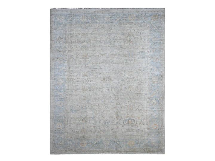 9'1" x 11'7" New Hand Knotted Grey Wool Rectangle Oriental Rug - MOA10220349
