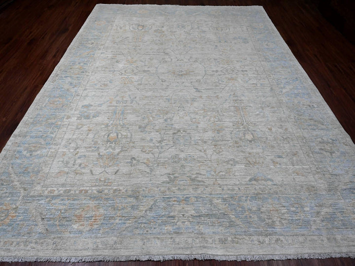 9'1" x 11'7" New Hand Knotted Grey Wool Rectangle Oriental Rug - MOA10220349