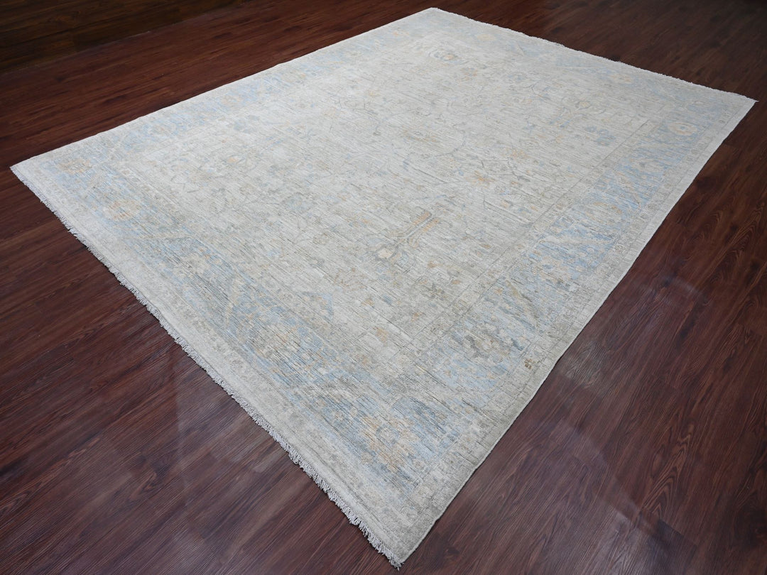 9'1" x 11'7" New Hand Knotted Grey Wool Rectangle Oriental Rug - MOA10220349