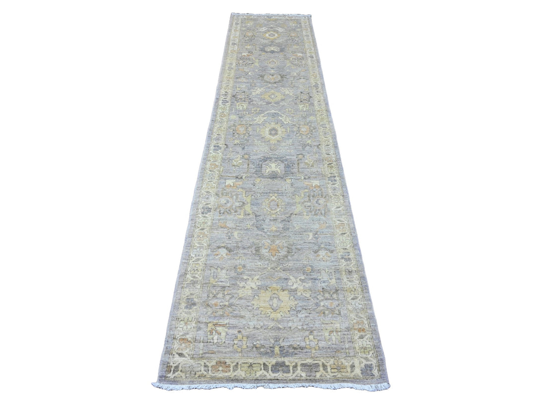2'7" x 11'8" New Hand Knotted Grey Wool Runner Oriental Rug - MOA10220351