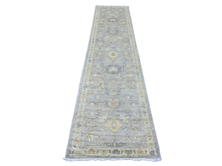 2'7" x 11'8" New Hand Knotted Grey Wool Runner Oriental Rug - MOA10220351