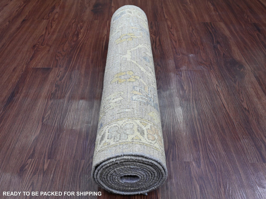 2'7" x 11'8" New Hand Knotted Grey Wool Runner Oriental Rug - MOA10220351