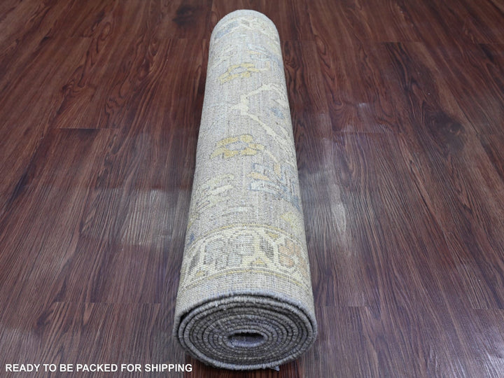 2'7" x 11'8" New Hand Knotted Grey Wool Runner Oriental Rug - MOA10220351