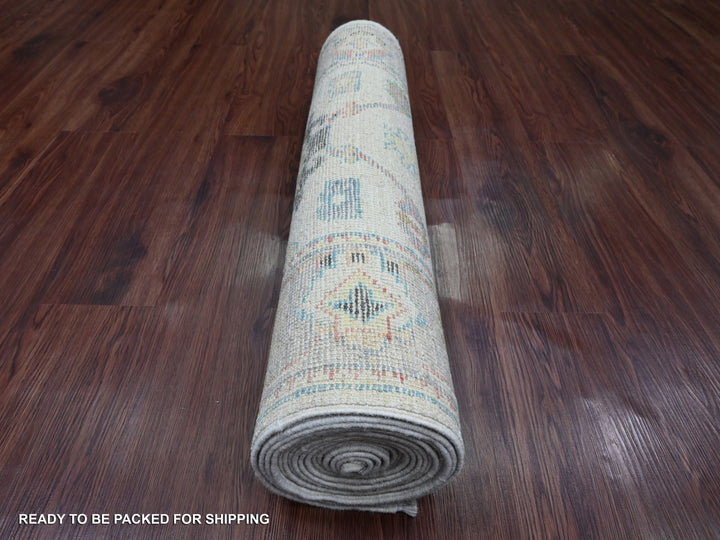 2'9" x 16'0" New Hand Knotted Ivory Wool Runner Oriental Rug - MOA10220356