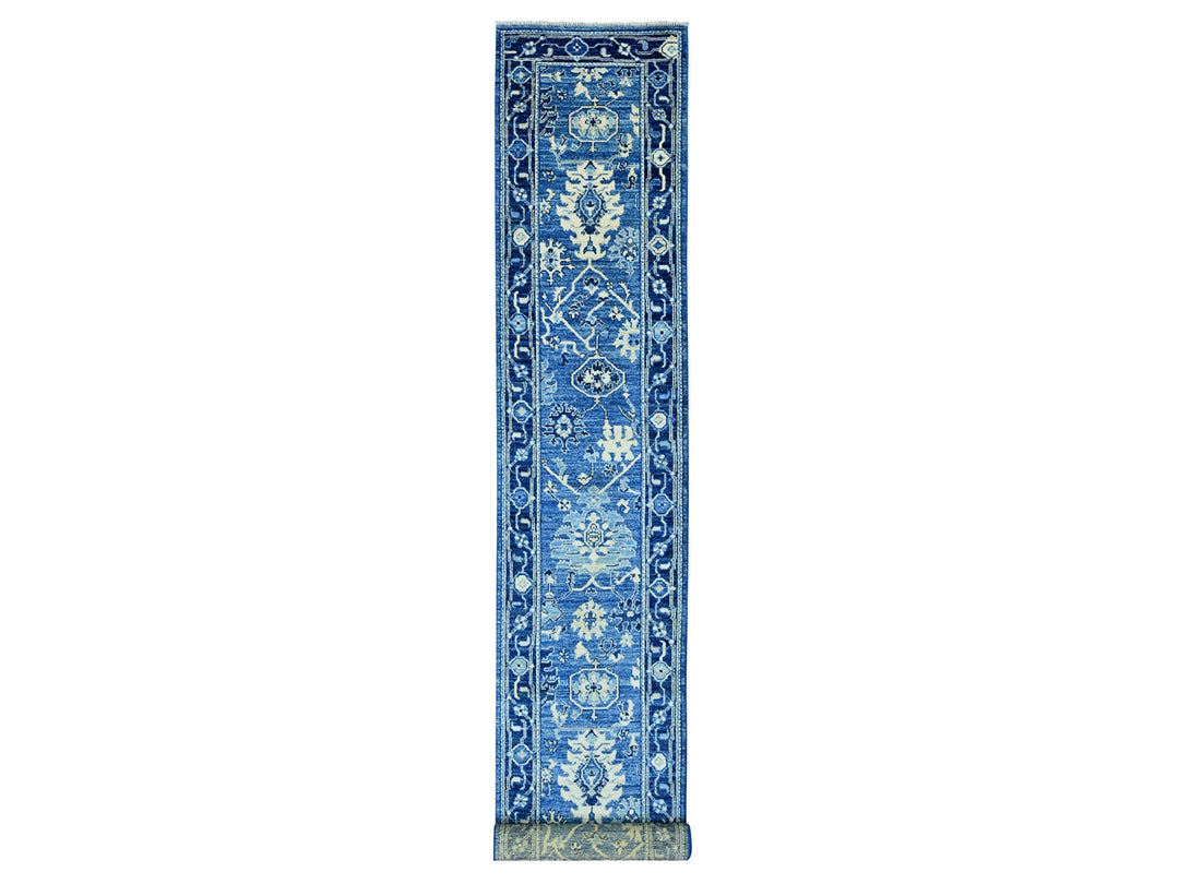 2'9" x 19'8" New Hand Knotted Blue Wool Runner Oriental Rug - MOA10220359