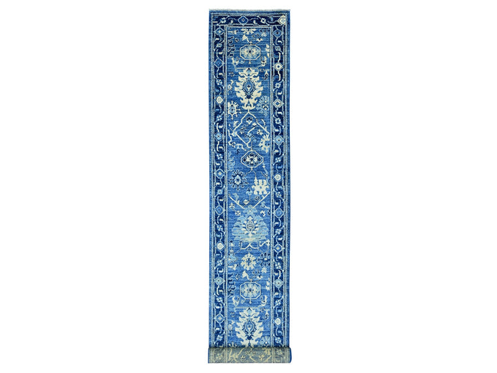 2'9" x 19'8" New Hand Knotted Blue Wool Runner Oriental Rug - MOA10220359