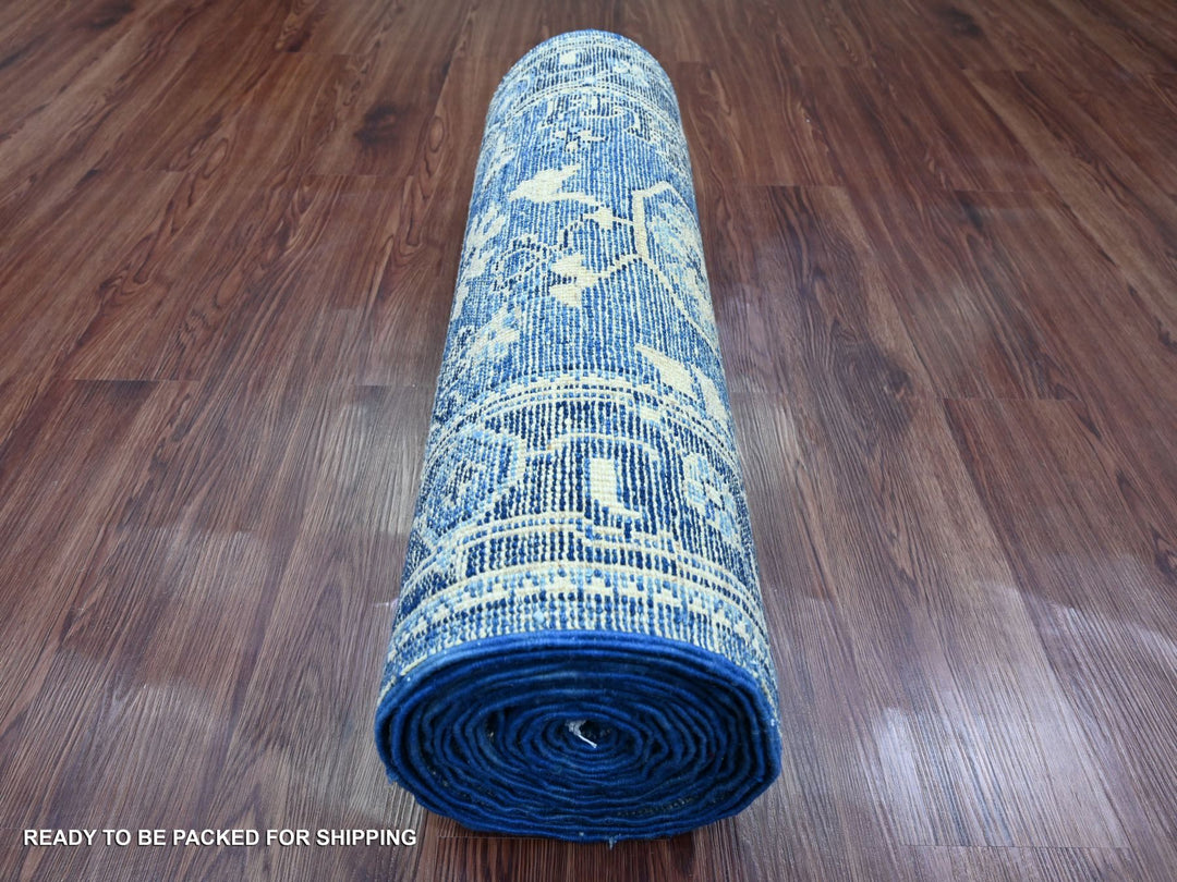 2'9" x 19'8" New Hand Knotted Blue Wool Runner Oriental Rug - MOA10220359