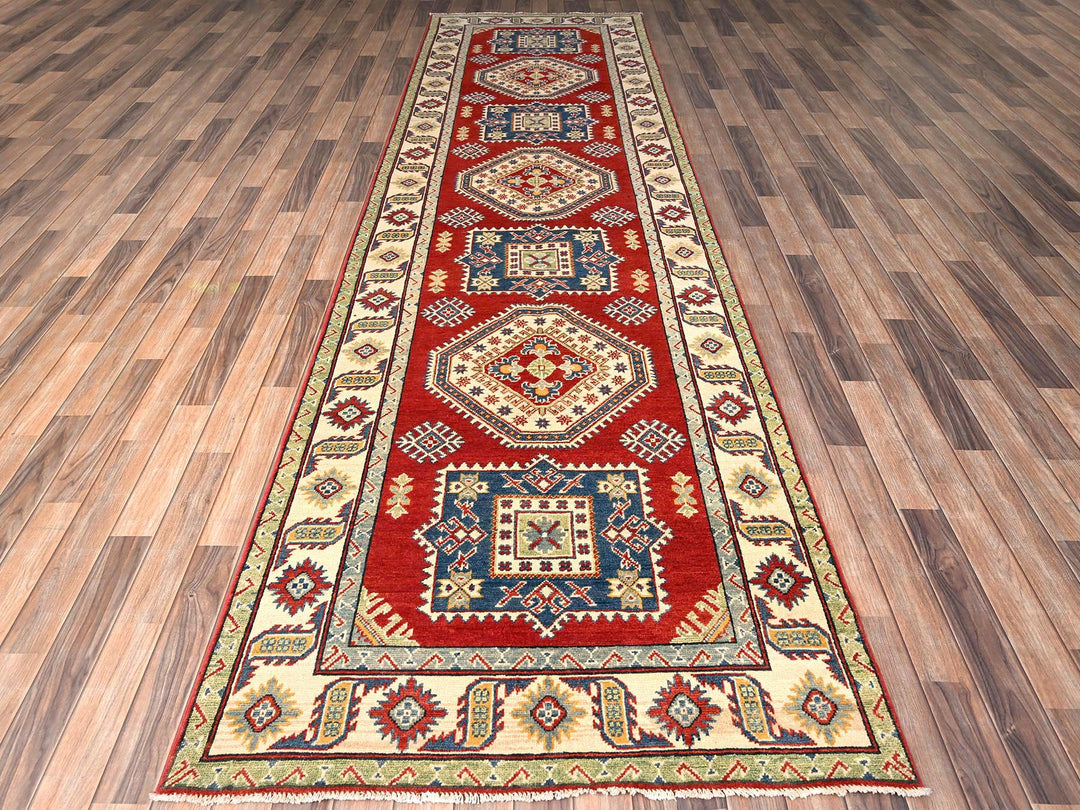 4'0" x 13'6" New Hand Knotted Red Wool Runner Oriental Rug - MOA1022035