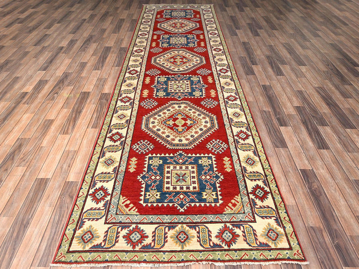 4'0" x 13'6" New Hand Knotted Red Wool Runner Oriental Rug - MOA1022035