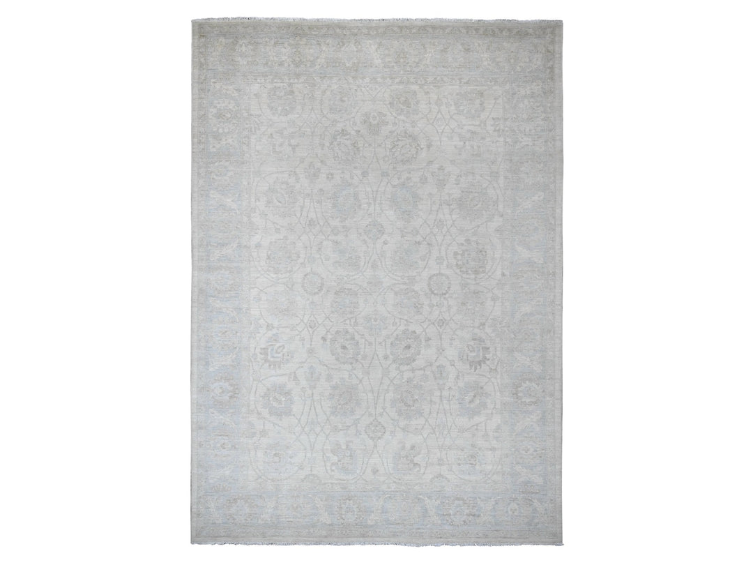 9'10" x 13'6" New Hand Knotted Ivory Wool Rectangle Oriental Rug - MOA10220363
