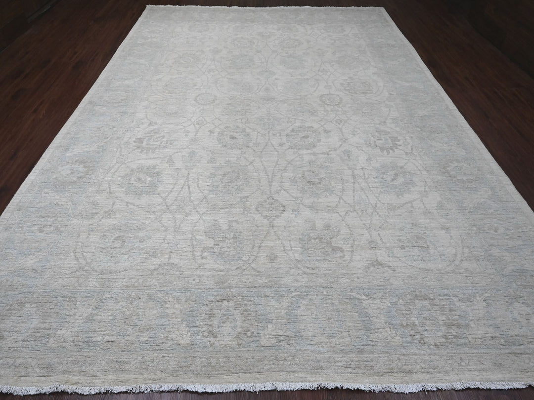 9'10" x 13'6" New Hand Knotted Ivory Wool Rectangle Oriental Rug - MOA10220363