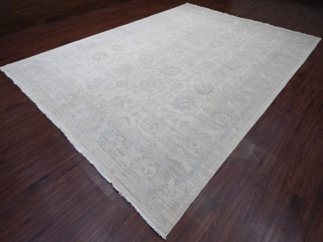 9'10" x 13'6" New Hand Knotted Ivory Wool Rectangle Oriental Rug - MOA10220363