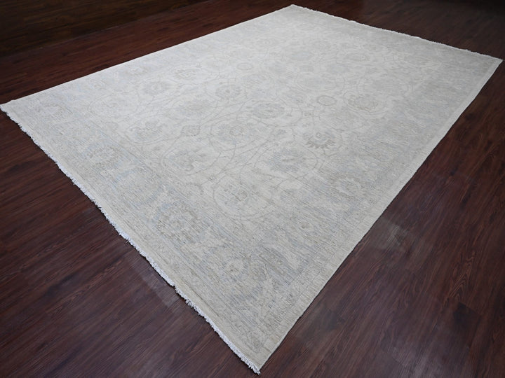 9'10" x 13'6" New Hand Knotted Ivory Wool Rectangle Oriental Rug - MOA10220363