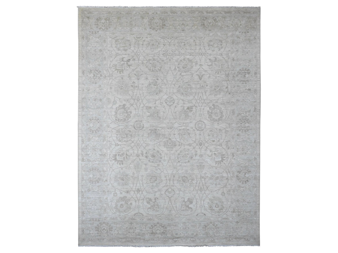8'8" x 11'5" New Hand Knotted Ivory Wool Rectangle Oriental Rug - MOA10220377