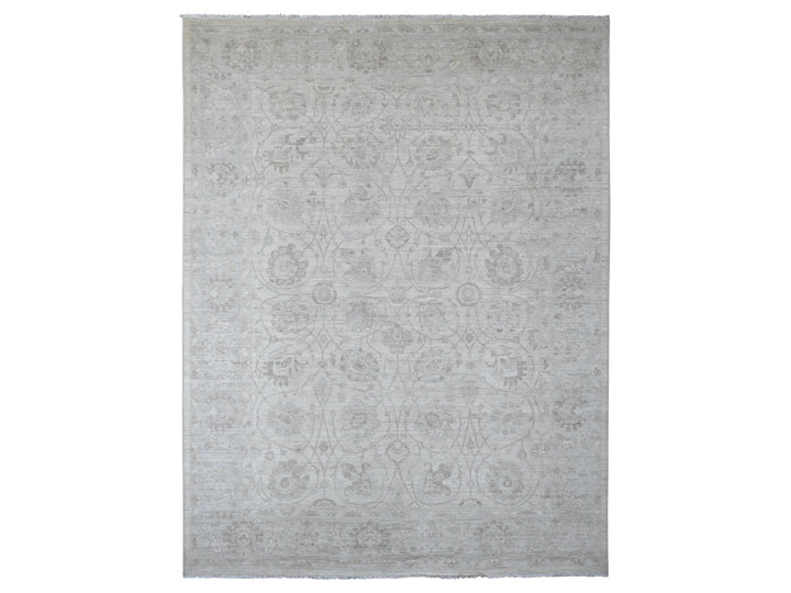8'8" x 11'5" New Hand Knotted Ivory Wool Rectangle Oriental Rug - MOA10220377
