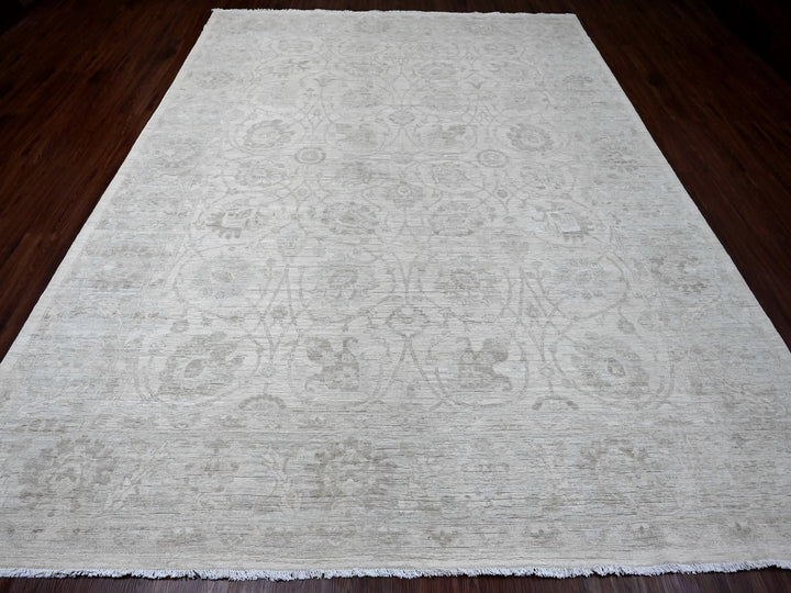 8'8" x 11'5" New Hand Knotted Ivory Wool Rectangle Oriental Rug - MOA10220377