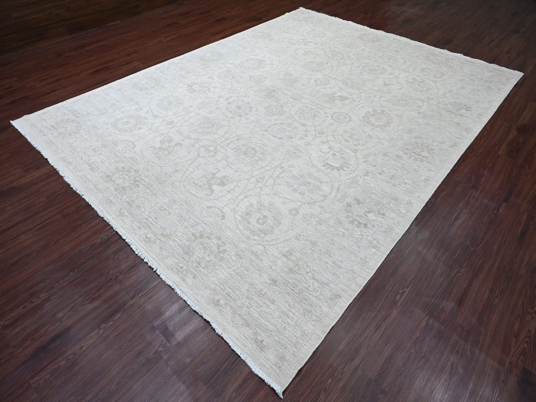 8'8" x 11'5" New Hand Knotted Ivory Wool Rectangle Oriental Rug - MOA10220377