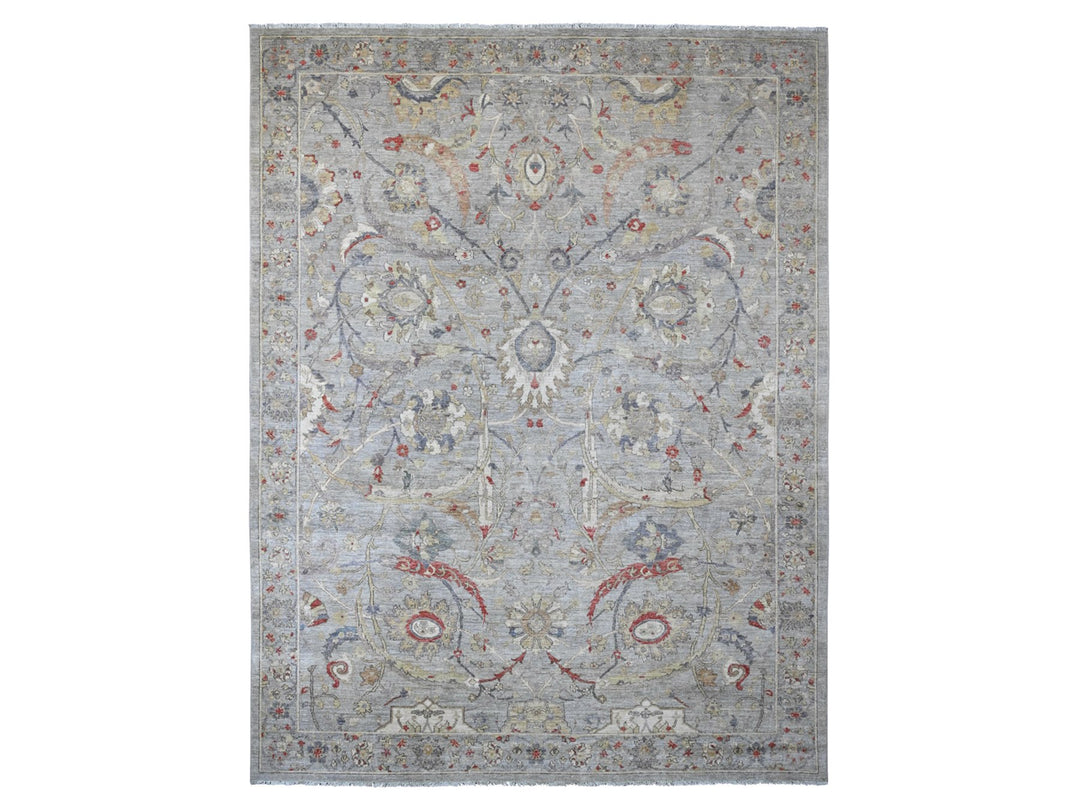 8'11" x 11'7" New Hand Knotted Grey Wool Rectangle Oriental Rug - MOA10220379