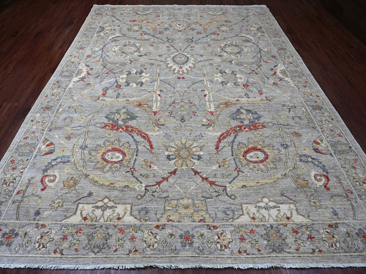 8'11" x 11'7" New Hand Knotted Grey Wool Rectangle Oriental Rug - MOA10220379