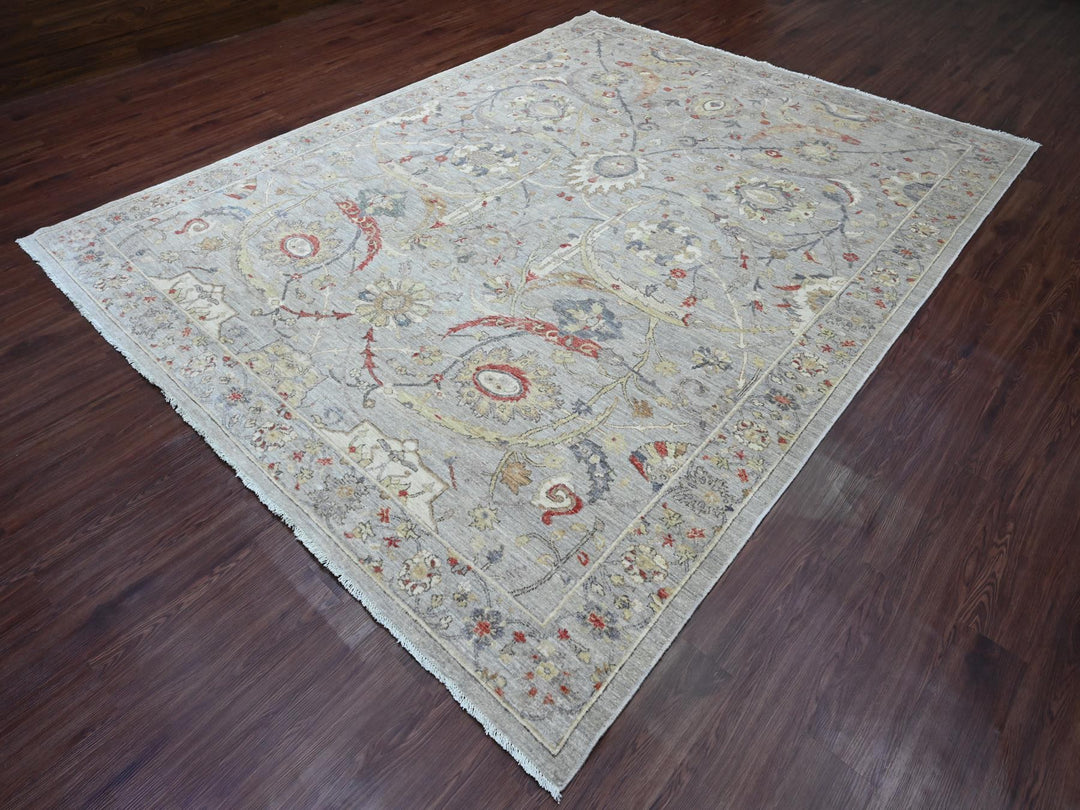 8'11" x 11'7" New Hand Knotted Grey Wool Rectangle Oriental Rug - MOA10220379