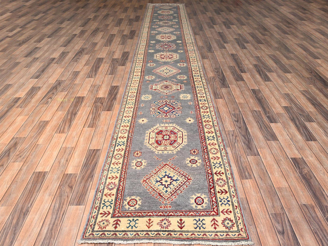 2'9" x 18'9" New Hand Knotted Grey Wool Runner Oriental Rug - MOA1022037