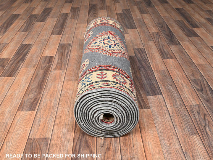 2'9" x 18'9" New Hand Knotted Grey Wool Runner Oriental Rug - MOA1022037