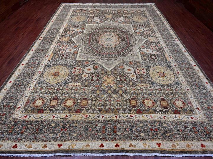 9'9" x 13'8" New Hand Knotted Brown Wool Rectangle Oriental Rug - MOA10220381