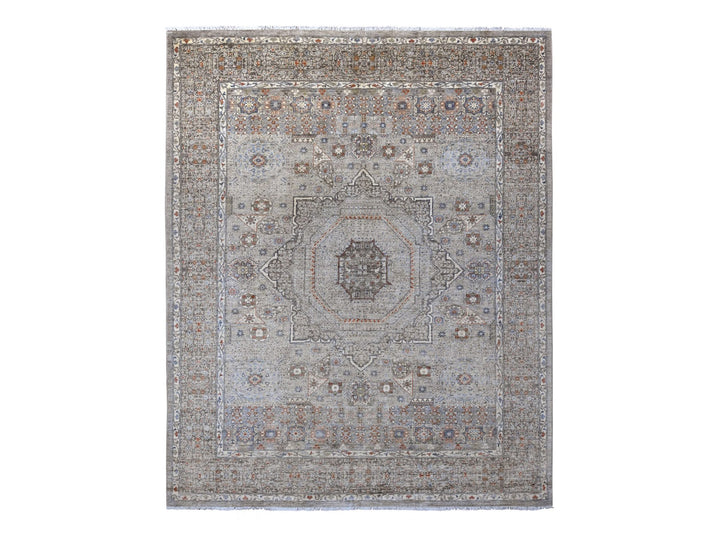 8'1" x 9'11" New Hand Knotted Grey Wool Rectangle Oriental Rug - MOA10220382