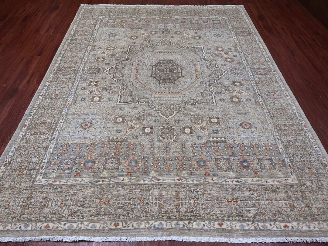 8'1" x 9'11" New Hand Knotted Grey Wool Rectangle Oriental Rug - MOA10220382