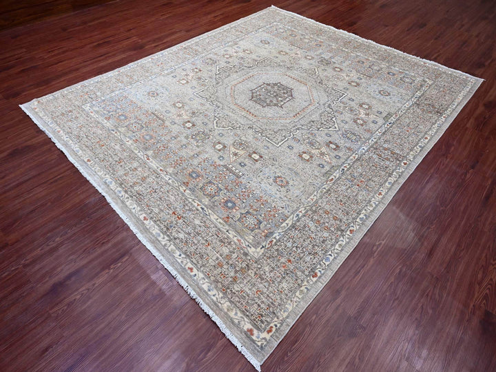 8'1" x 9'11" New Hand Knotted Grey Wool Rectangle Oriental Rug - MOA10220382