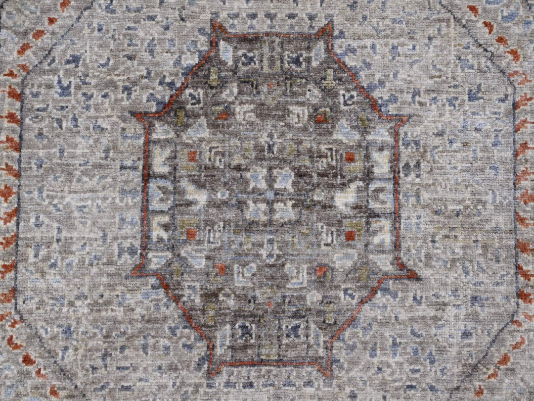 8'1" x 9'11" New Hand Knotted Grey Wool Rectangle Oriental Rug - MOA10220382