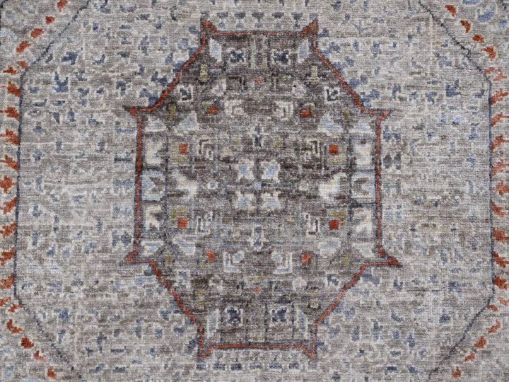 8'1" x 9'11" New Hand Knotted Grey Wool Rectangle Oriental Rug - MOA10220382