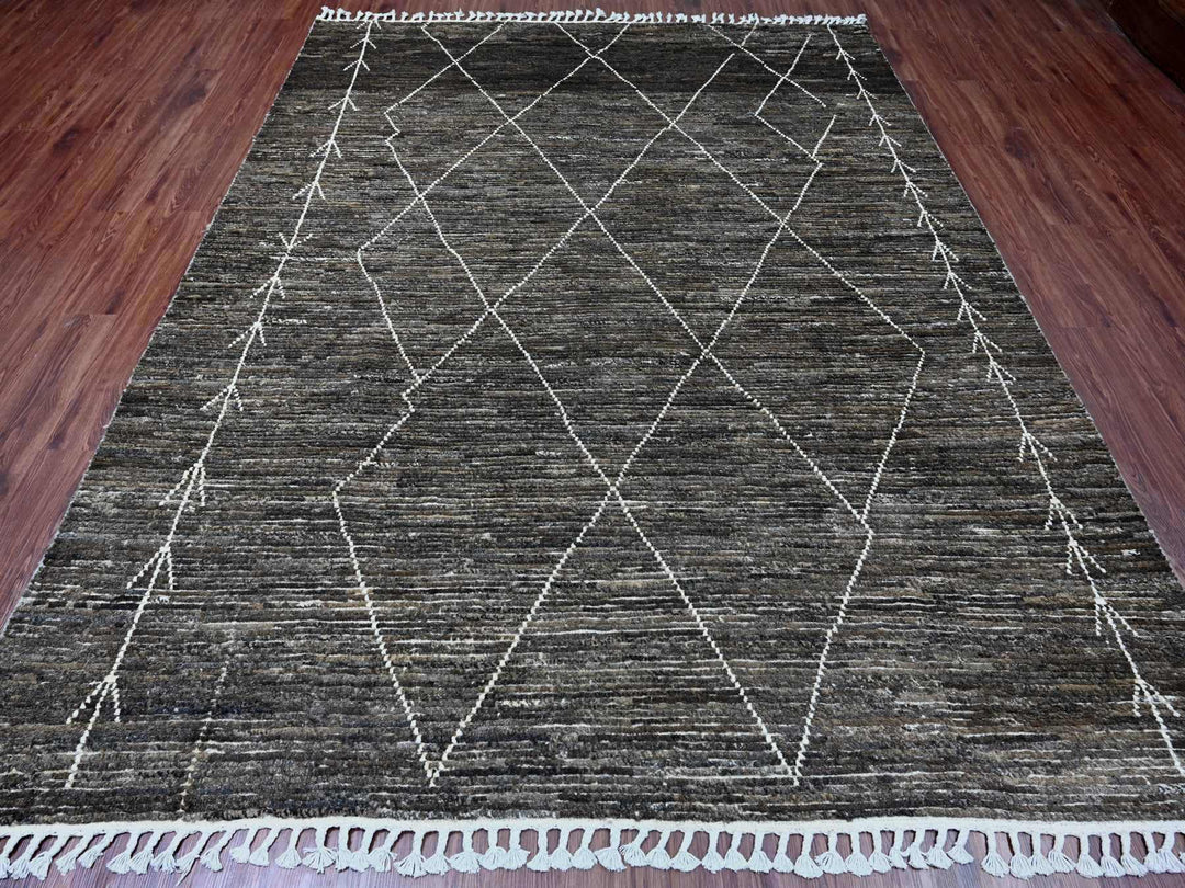 7'11" x 10'0" New Hand Knotted Brown Wool Rectangle Oriental Rug - MOA10220385