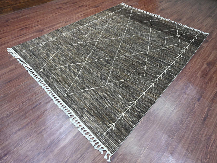 7'11" x 10'0" New Hand Knotted Brown Wool Rectangle Oriental Rug - MOA10220385
