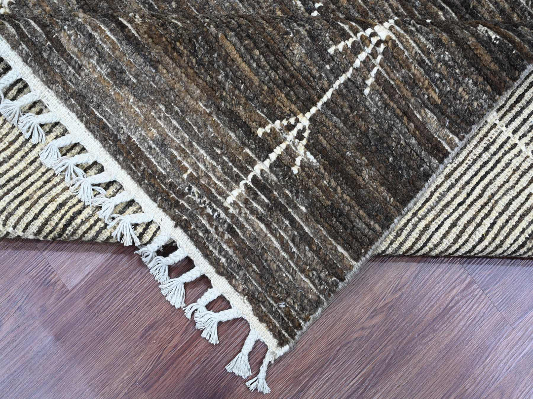 7'11" x 10'0" New Hand Knotted Brown Wool Rectangle Oriental Rug - MOA10220385