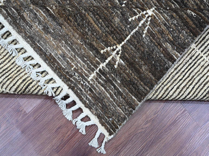 7'11" x 10'0" New Hand Knotted Brown Wool Rectangle Oriental Rug - MOA10220385