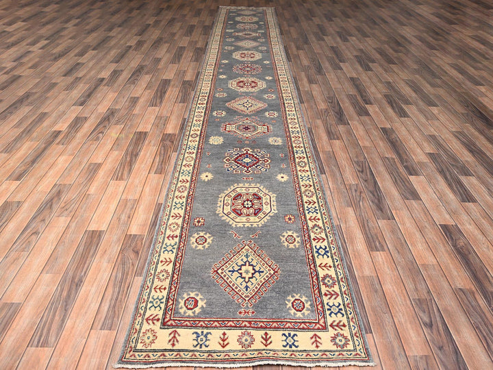 2'10" x 18'7" New Hand Knotted Grey Wool Runner Oriental Rug - MOA1022038