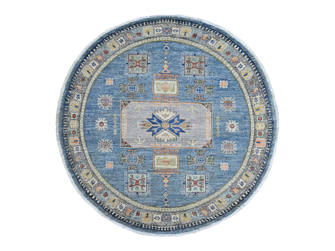 5'10" x 6'1" New Hand Knotted Blue Wool Round Oriental Rug - MOA10220393