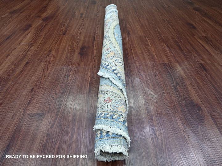 5'10" x 6'1" New Hand Knotted Blue Wool Round Oriental Rug - MOA10220393
