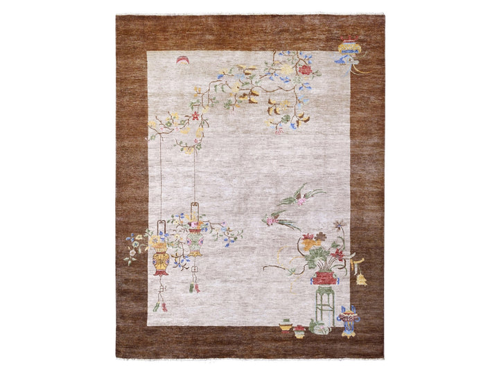 7'10" x 10'1" New Hand Knotted Ivory Wool Rectangle Oriental Rug - MOA10220395