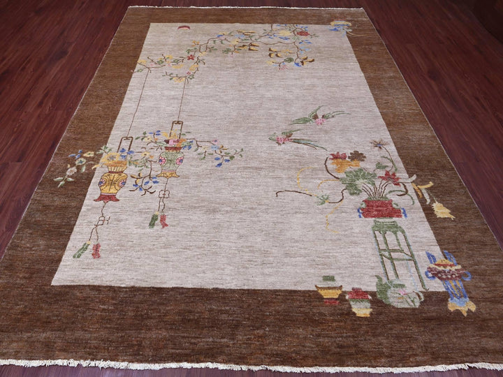 7'10" x 10'1" New Hand Knotted Ivory Wool Rectangle Oriental Rug - MOA10220395