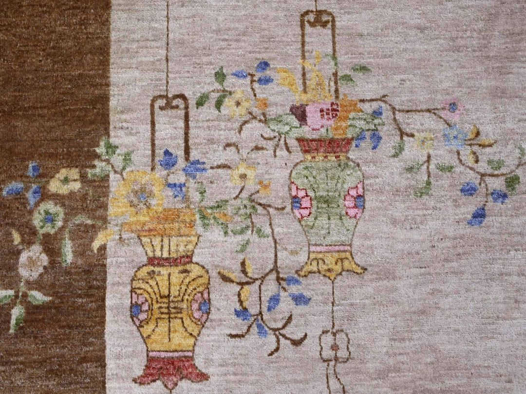 7'10" x 10'1" New Hand Knotted Ivory Wool Rectangle Oriental Rug - MOA10220395