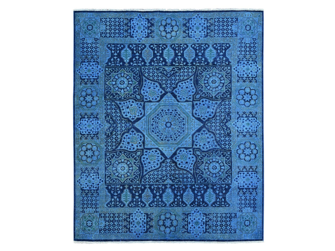 7'11" x 9'6" New Hand Knotted Blue Wool Rectangle Oriental Rug - MOA10220396