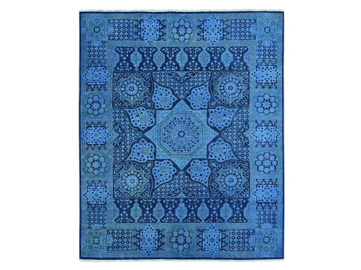 7'11" x 9'6" New Hand Knotted Blue Wool Rectangle Oriental Rug - MOA10220396