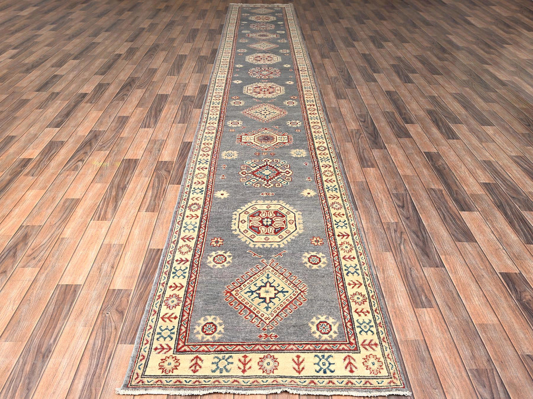 2'9" x 18'7" New Hand Knotted Grey Wool Runner Oriental Rug - MOA1022039