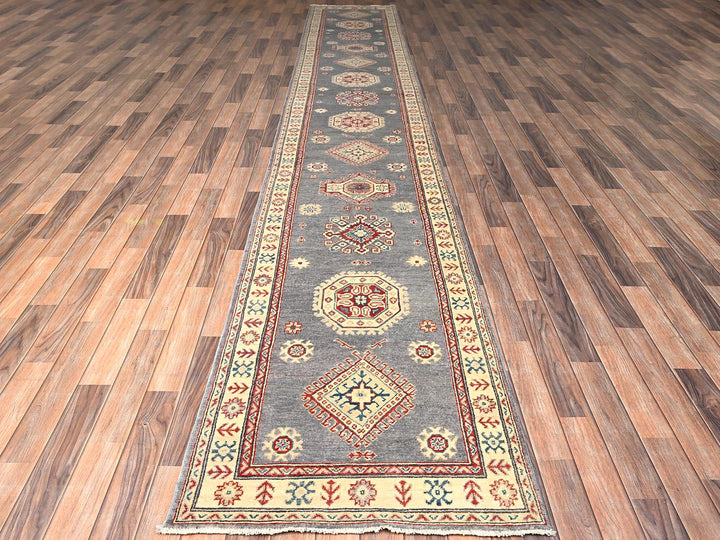 2'9" x 18'7" New Hand Knotted Grey Wool Runner Oriental Rug - MOA1022039