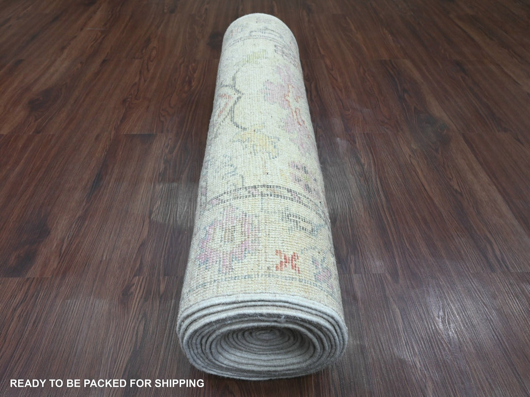 3'1" x 22'4" New Hand Knotted Ivory Wool Runner Oriental Rug - MOA10220408