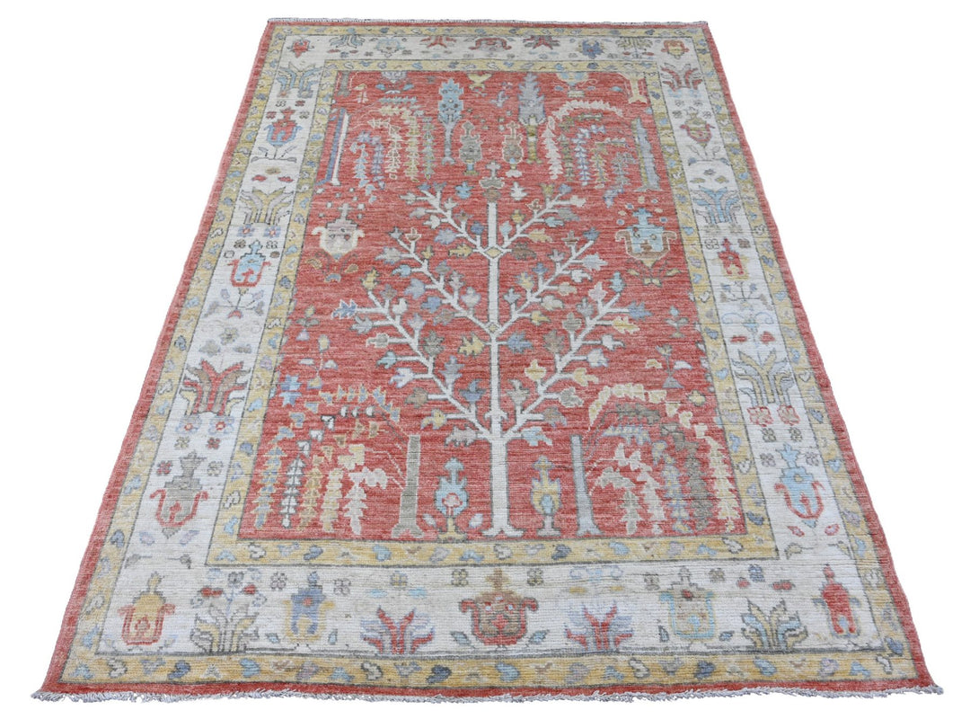 5'0" x 6'10" New Hand Knotted Red Wool Rectangle Oriental Rug - MOA10220413