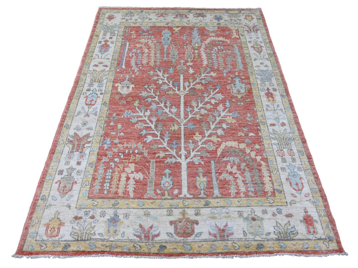 5'0" x 6'10" New Hand Knotted Red Wool Rectangle Oriental Rug - MOA10220413