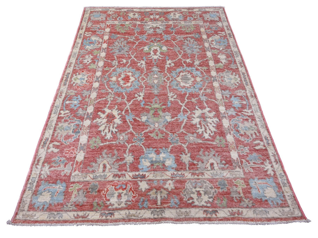 4'11" x 6'10" New Hand Knotted Red Wool Rectangle Oriental Rug - MOA10220414